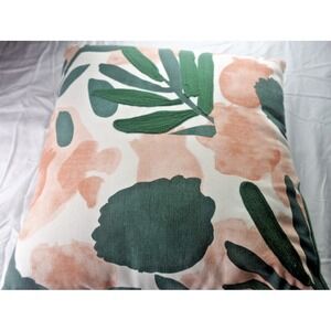 Pier 1 Imports‎ Embroidered Floral  Pillow 12X12, Cotton Stuffed Home Decor Palm